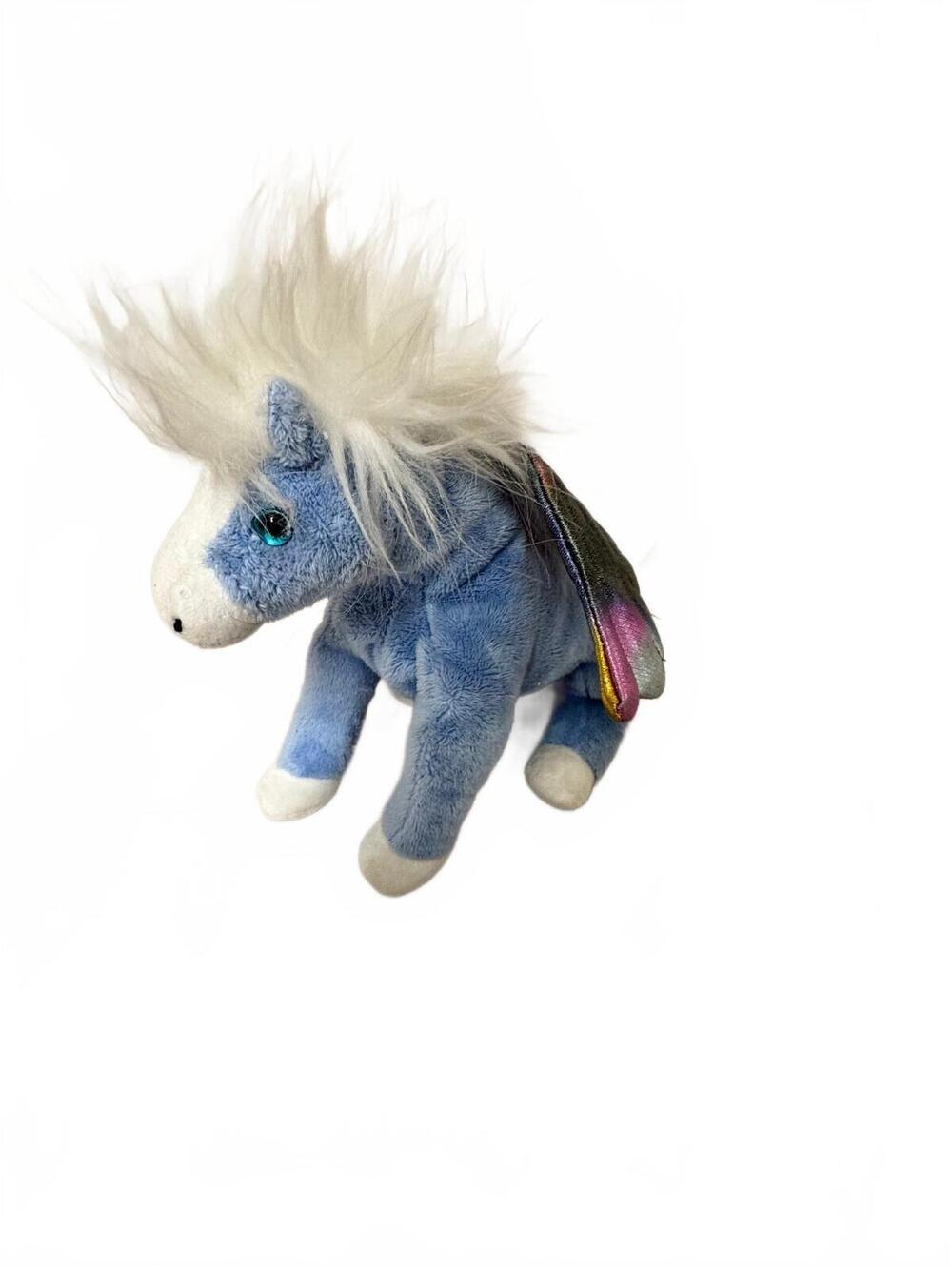 Ty Pegasus Blue Winged Horse Plush with Metallic Rainbow Wings
